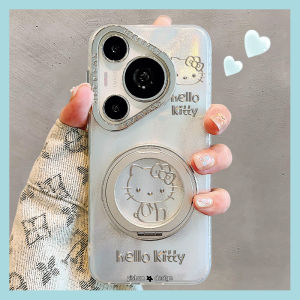 Ốp Lưng Huawei Pura80 Pro+ Kitty Line 360 Độ Quay Có Chân Đế Từ Tính Bảo Vệ Cao Cấp Cho Điện Thoại Di Động Bằng Silicon