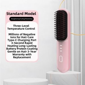 Wireless Negative Ion Straightening & Curling Comb for Healthy Hair High Crown Portable