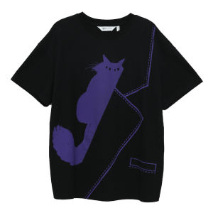 Moveup Summer 2025 Fun Series Short Shoulder Drop round Neck Printed T-Shirt Womens Casual Comfortable Cotton Blend Tee