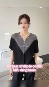 Áo thun nữ họa tiết basic chất dập ly co dãn thoải mái