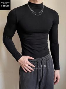 YOULIN | Black Slim Fit Turtleneck Long Sleeve Mens Winter Shirt