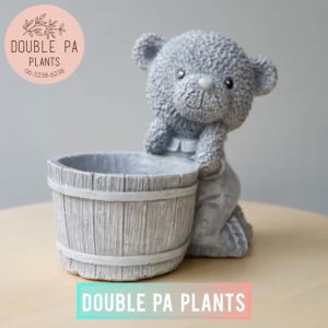 กระถางต้นไม้ปูนเคลือบเงาลูกหมีหญิง ตกแต่งสวน-แต่งบ้าน กระถางปูนปั้นเคลือบเงาอย่างดี กระถางน่ารัก