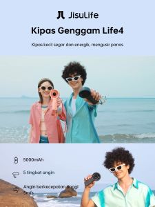 JISULIFE Kipas Angin Kecil 5000mAh yang di cas 12 Bilah Dengan Daya Tahan Baterai 17 Jam Dengan Layar LED