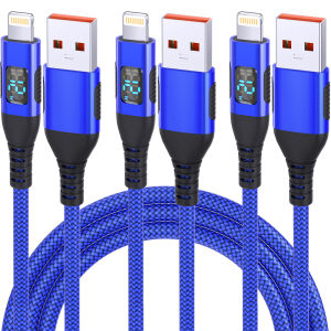 1PC 3PCS  Nylon Braided Blue USB A to Lightning Fast charging data Cable Advanced feeling Digital Display U for iPhone 14 13 12
