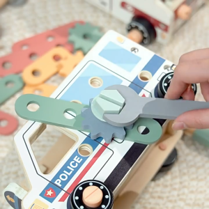 Kids Wooden Tool Box Set Fire Truck Ambulance Screw & Nut Tool Assembly Toy