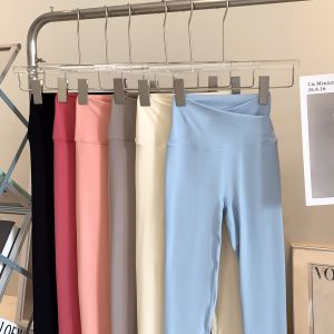 Wear the Color ~ High Waist Nude Feel Running Yoga Pants Womens No Embarrassment Line Stretch Leggings V-Shaped Waist Folding