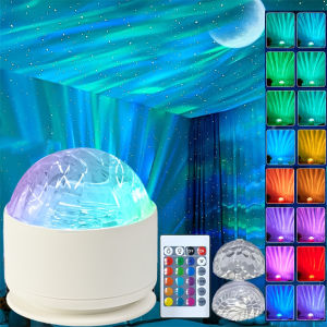 Starry Sky Galaxy Northern Aurora/ระลอกน้ํา LED ไฟกลางคืน 16 สี 360 ° หมุน RGB USB โคมไฟรีโมทโปรเจคเตอร์ Ambient Light