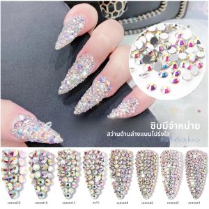 1440 ชิ้น 3D Flatback AB Clear Nail Art Rhinestones Non - HotFix รอบแก้วเพชรอัญมณี Charms Sparly DIY อุปกรณ์แต่งเล็บ * &