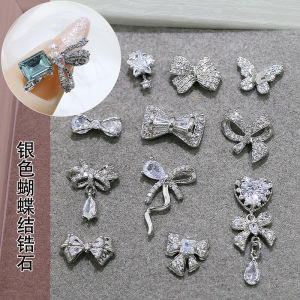 Silver Bows Zircon Nail Accessories XINGX Butterfly Best Selling Accessible Luxury Wear Nail Decoration Diamond Nail Jewelry