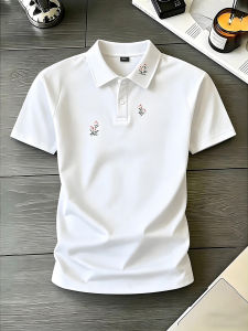 OUMULONG | White Floral Embroidered Polo Shirt for Summer