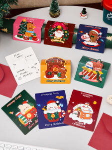 Cartoon Christmas Greeting Card with Envelope Foldable Small Card Kindergarten Kids Student Christmas Gift Message Card