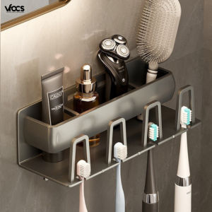 Vfocs Aluminum Toothbrush Holder Wall Mounted Organizer Rack No Drilling for Wall