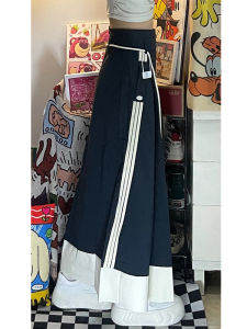 High Waist Midi Skirt Womens College Style Three Bars A-Line Skirts Spring Autumn Season plus Size Casual Wear Polyester Fabric