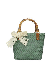 Large Capacity Wicker Basket Handcrafted Straw Weaving Bag Portable Picnic Handbag Womens Shopping Gift Bamboo Handle Bag