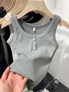 Well-Designed Button Thread Solid Color Slim-Fit Sling Ins Pure Desire Style Minimalist Inner Spring and Summer Womens Top Vest