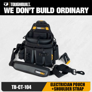 Toughbuilt Electricians Bag. 6-Layer Construction with Shoulder Strap & Cliptech. Durable Organizer for Tradespeople