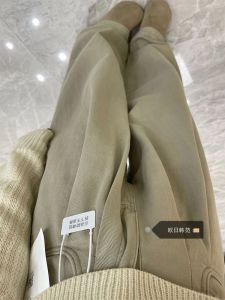 High Waist Wide Leg Khaki Denim Pants Womens Autumn Long Trousers Folded Design Floor-Length Straight Jeans plus Size