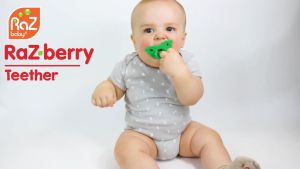 RaZBaby RaZBerry Silicone Teether - Soft Silicone, Stimulating, Multi-Textured - Soothes Baby's Sore Gums - Hands-Free Design - 100% Food Grade Silicone