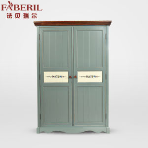American Country Style 2 Door Solid Wood Bedroom Wardrobe Mediterranean Style Furniture Painted with Water-Based Paint