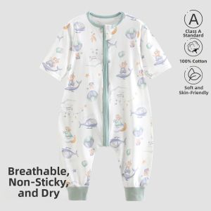 MIANDUOYU | Summer Thin Baby Bodysuit Cotton Split Legs 3/4 Sleeves Childrens Sleepwear