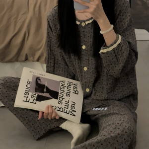 Sweet Cartoon Long Sleeve Sleepwear Set Womens Loose round Neck Home Clothes Korean Style Spring Autumn Comfortable Pajamas