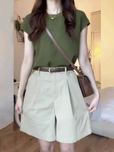 Denim Casual Sportswear Suit Womens Summer Loose K-style Fashion Elegant Pure Cotton Short Sleeve Short Pants Casual Two-Piece Suit Tide