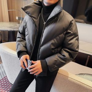 Winter Trendy New Style PU Leather Cotton Padded Jacket Men Stand Collar Thick Padded Padded Jacket Loose Casual Bread Jacket Jacket