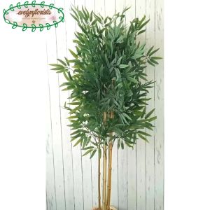 Pohon Daun Bambu Hijau Latex Artificial Pot Dasar Cover Pot Anyaman Rotan Bulat Hiasan Ruang Tamu