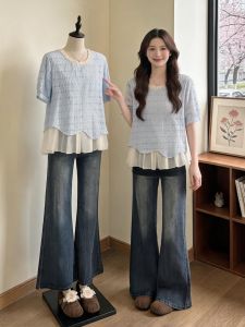 Flattering Illusion Two-piece Spliced Chiffon Short-sleeve Shirt Plus-size