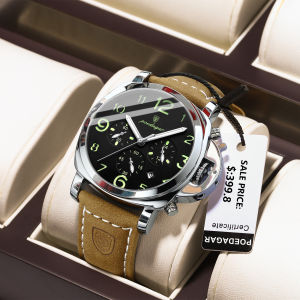 POEDAGAR นาฬิกาแฟชั่นสุดหรูสําหรับชายกันน้ํา Luminous Chronograph Man นาฬิกาหนังทหารผู้ชายนาฬิกาควอตซ์ Reloj