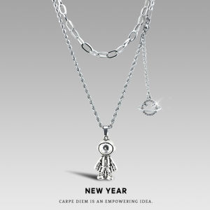Original Design Astronaut Double Layer Titanium Steel Necklace Hoodie Chain Hip Hop Men Fashion Trend Women Accessory