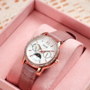 Solvil et Titus Devot Multi-Function Quartz with Day & Night Indicator Dusty Pink Leather Strap Women Watch W06-03263-006