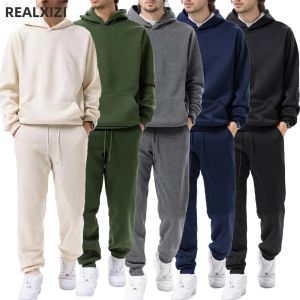 Bộ Đồ Thể Thao Nam 2 Mảnh Gồm Áo Hoodie Và Quần Kiểu Dáng Đơn Giản Màu Trơn Áo Khoác Có Dây Rút Quần Có Dây Rút Thích Hợp Cho Mùa Thu Đông Và Các Hoạt Động Thể Thao Ngoài Trời