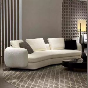 Italian Style Sofa for Hotel Lobby And Living Room Cream Style Arc Shape Couch High Density Sponge Filling Wooden Structure