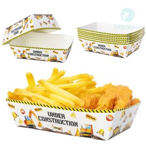 6pcs Construction Theme Food Trays Fries Snack Box for Kids Excavator Birthday Party Supplies