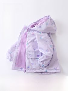 Girls Fleece Lined Jacket Childrens Spring Autumn Wear Casual Hooded Windbreaker Polyester Fabric Heart Pattern Zipper Closure