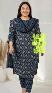 DEBAYU Readiprint Plus Size Cotton Kurti with Bottom and Dupatta Set Embroidered Work Size 4XL Malaysia