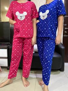 Baju Tidur Wanita Lengan Pendek Celana Panjang Serian Tua Kancing 2 Kantong