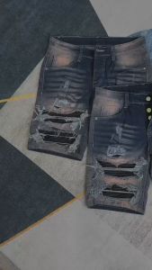 Quần short jean nam xanh rách vá da phong cách xu hướng 2024 vải jean dày mềm kiểu dáng trẻ trung đúng form giá tốt