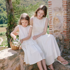 XIANGYING | White Parent-Child Coordinated Outfit Summer Dress Set