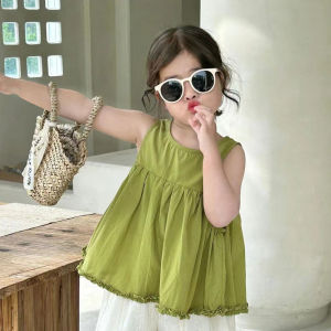 Cute Princess Style Tank Top And Nine-Piece Pants Korean Style Childrens Clothing Set for Little Girls Summer New Arrival