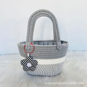 Túi Xách Đan Bằng Sợi Cotton Cầm Tay Mới 2025 Túi Xách Nữ Thời Trang Cho Ngày Lễ Và Du Lịch Túi Xách Mềm Có Khóa Kéo