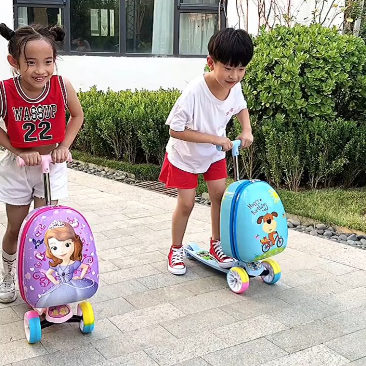 2 in 1 Kids Spiderman Hello Kitty Scooter With Suitcase Bag Kid