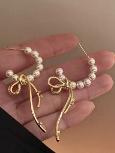 French Vintage Design Pearl Earrings Women Summer Butterfly Knot Noble Lady Fashion Exaggerated Ear Jewelry Fresh out