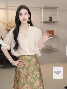 SUSHE | Elegant French Lace-up V-neck Loose Long Sleeve Shirt