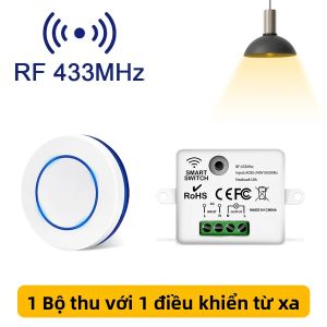 Công Tắc Đèn Điều Khiển Từ Xa Không Dây RF 433MHz Nút Tròn Mini Bảng Điều Khiển Gắn Tường Bộ Thu Relay 10A Cho Đèn LED 220V 110V