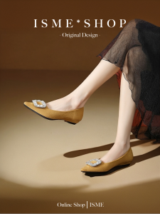 Elegant Black Flat Shoes for Women Spring Autumn Low Heel Work Shoes Embellished with Water Diamonds Soft Sheepskin Leather