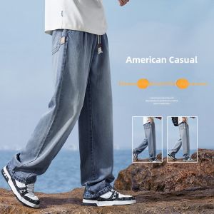 Summer Thin Ice Silk Tencel Mens Jeans Straight Leg Wide Leg Pants Casual Wear Comfortable Loose Fit Youthful Style