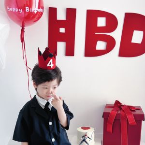 Korean Style Red Crown Number Birthday Hat Wall Stickers Boys First Year Celebration Balloon Decorations Festive Party Supplies