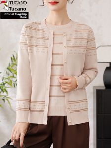 TUCANO | Spring Autumn Round Neck Stripe Short Sleeve Knitwear for Elderly Women